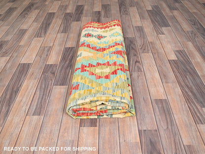 Green 6'8" x 9'10" Flatweave / Kilim Hand woven Wool Rug - Sku: O085704