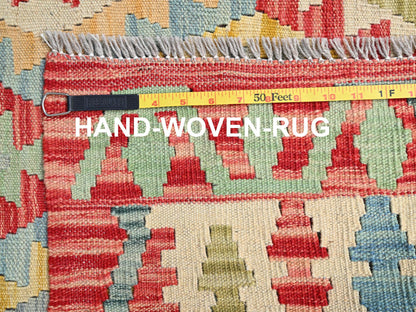 Green 6'8" x 9'10" Flatweave / Kilim Hand woven Wool Rug - Sku: O085704