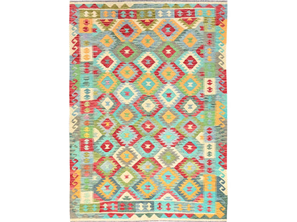 Blue 6'7" x 9'9" Flat Weave Hand woven Wool Rug - Sku: O085705