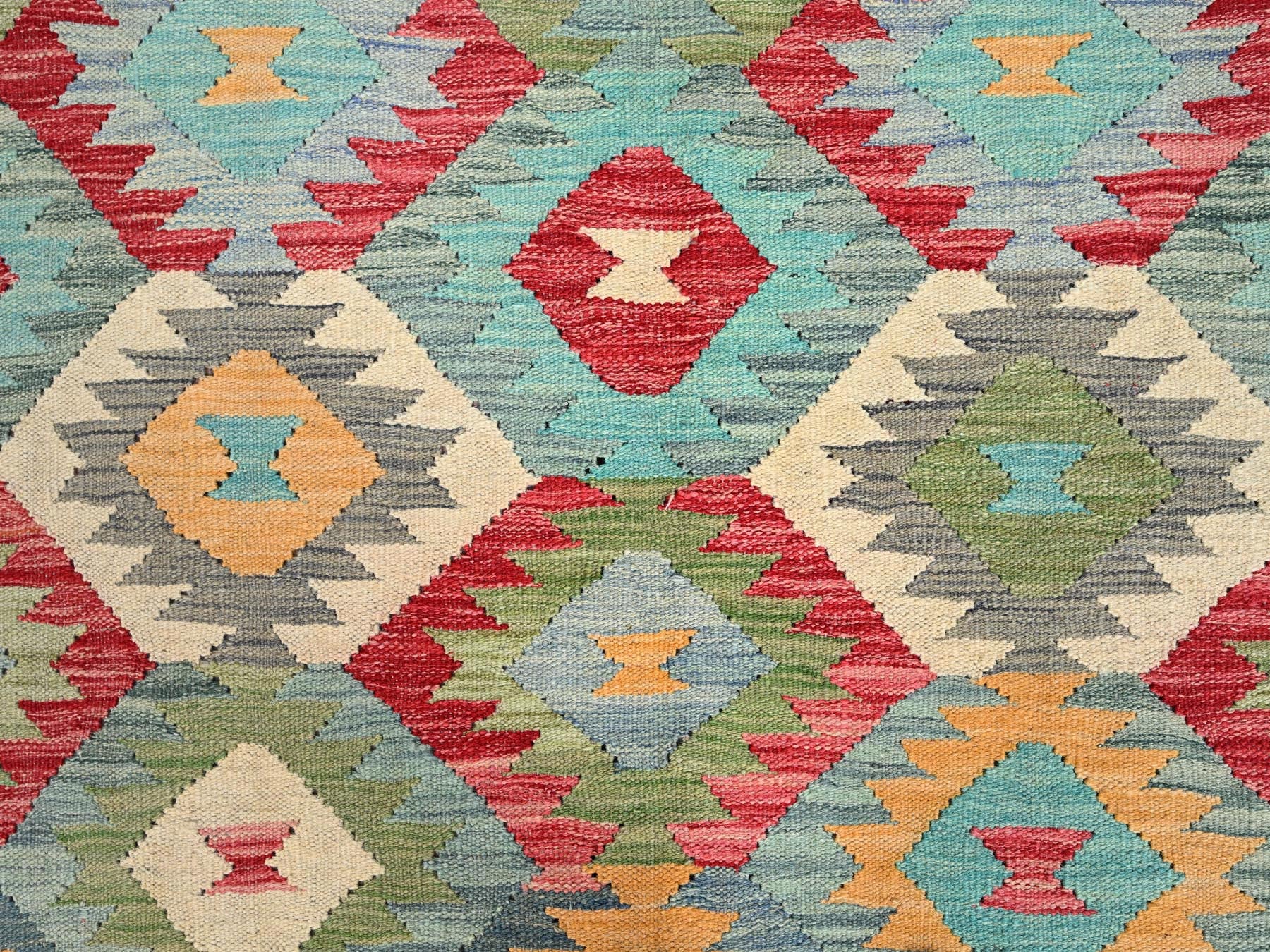 Kilim Flat-Weave hand-knotted wool rug in Blue, 6'7" x 9'9" — SKU O085705 (view 2)