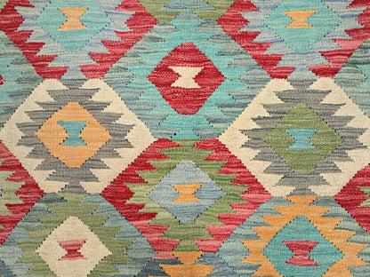 Blue 6'7" x 9'9" Flat Weave Hand woven Wool Rug - Sku: O085705