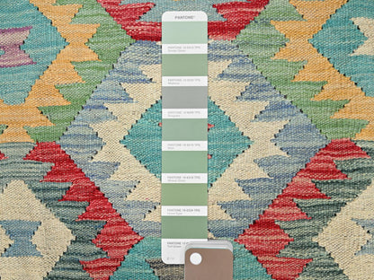Kilim Flat-Weave hand-knotted wool rug in Blue, 6'7" x 9'9" — SKU O085705 (view 4)