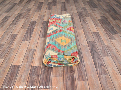 Blue 6'7" x 9'9" Flat Weave Hand woven Wool Rug - Sku: O085705