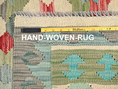 Blue 6'7" x 9'9" Flat Weave Hand woven Wool Rug - Sku: O085705
