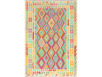 Kilim Flat-Weave hand-knotted wool rug in Red, 6'8" x 9'8" — SKU O085706