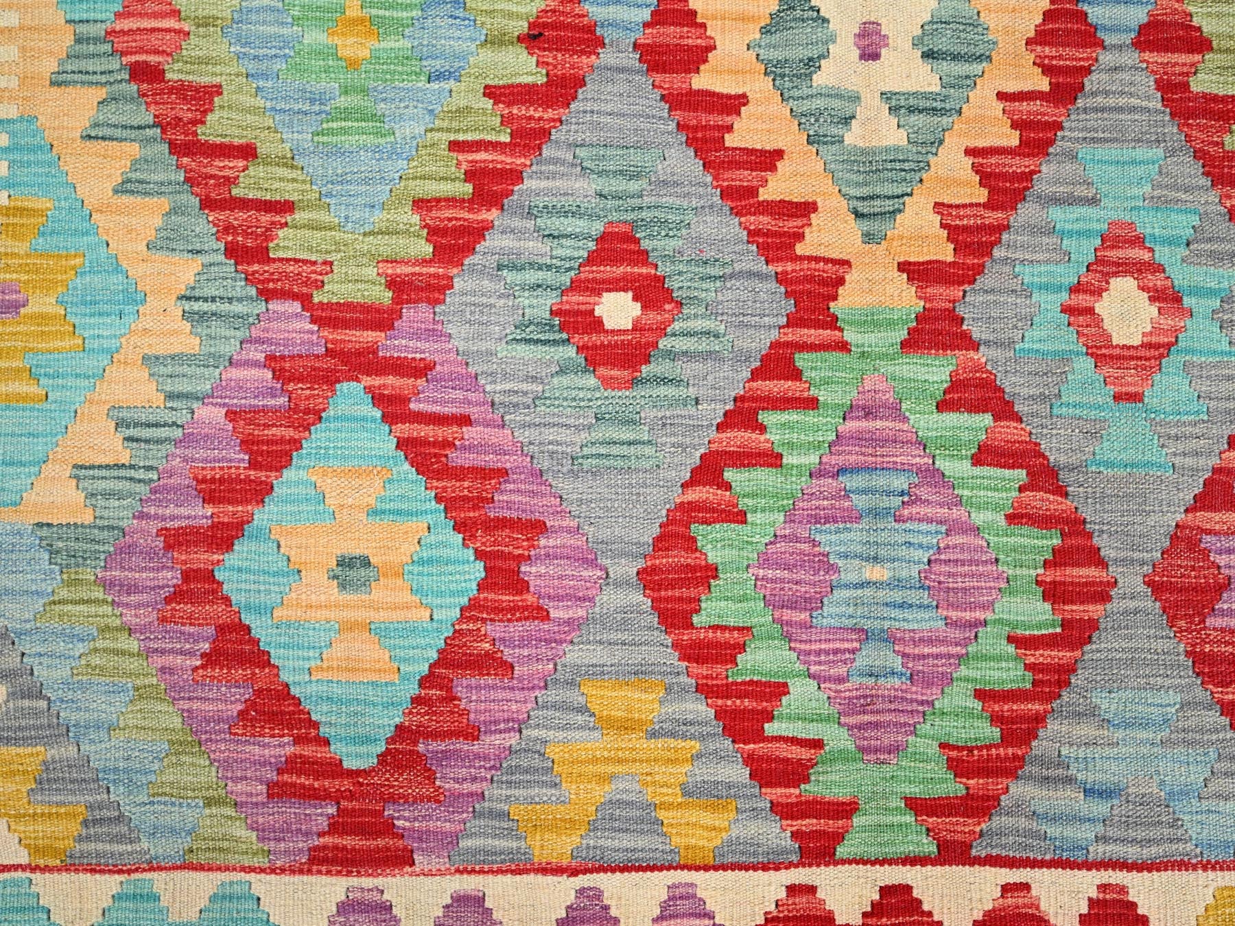 Kilim Flat-Weave hand-knotted wool rug in Red, 6'8" x 9'8" — SKU O085706 (view 2)