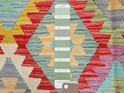 Kilim Flat-Weave hand-knotted wool rug in Red, 6'8" x 9'8" — SKU O085706 (view 4)