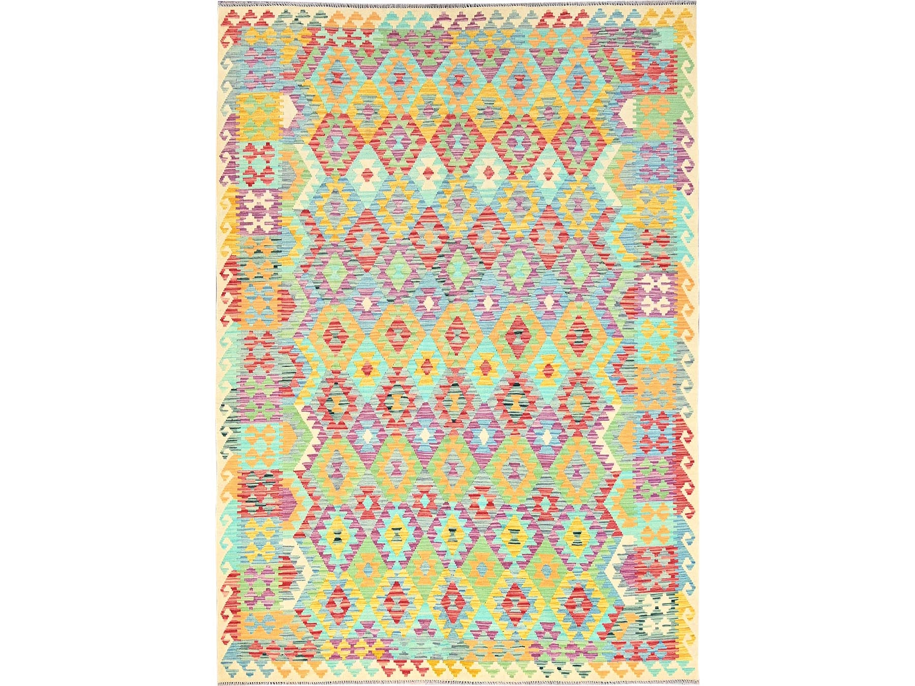Flatweave / Kilim hand-knotted wool rug in Purple, 6'8" x 9'7", SKU O085708