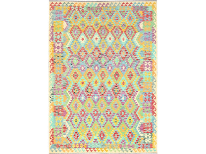 Purple 6'8" x 9'7" Flatweave / Kilim Hand woven Wool Rug - Sku: O085708