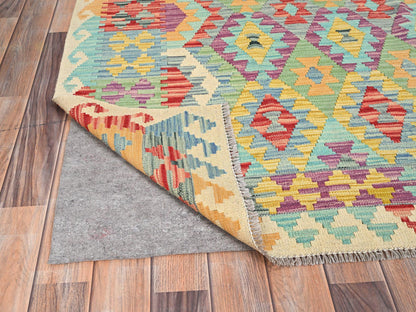 Purple 6'8" x 9'7" Flatweave / Kilim Hand woven Wool Rug - Sku: O085708