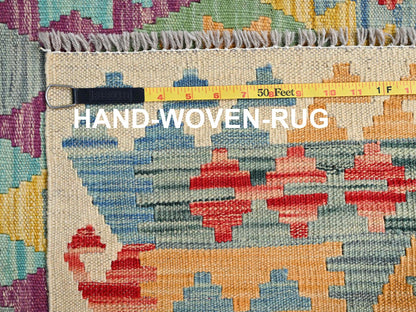 Purple 6'8" x 9'7" Flatweave / Kilim Hand woven Wool Rug - Sku: O085708