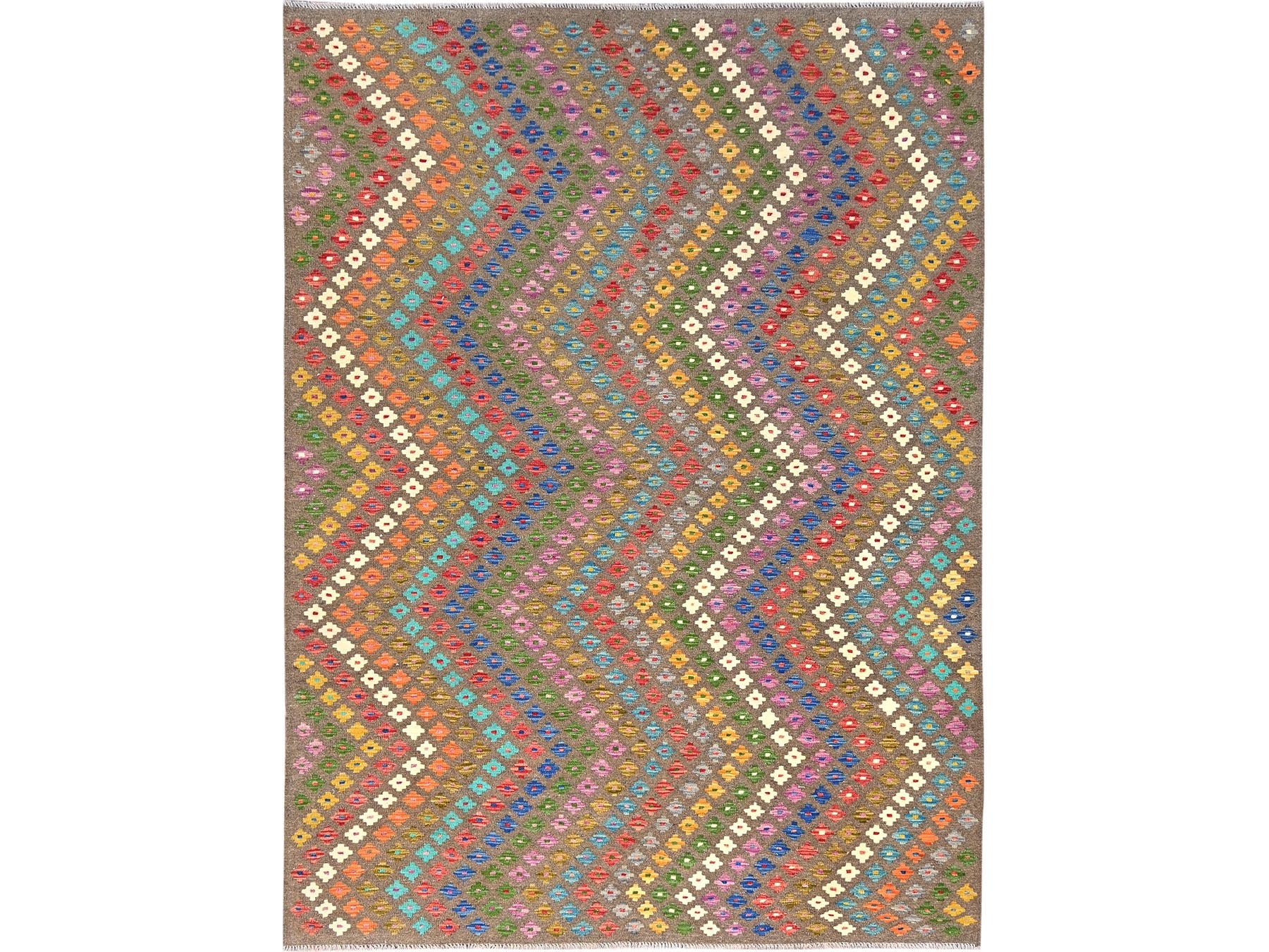 Kilim Flat-Weave hand-knotted wool rug in Red, 7' x 9'8" — SKU O085710