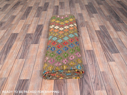 Red 7'0" x 9'8" Flatweave / Kilim Hand woven Wool Rug - Sku: O085710