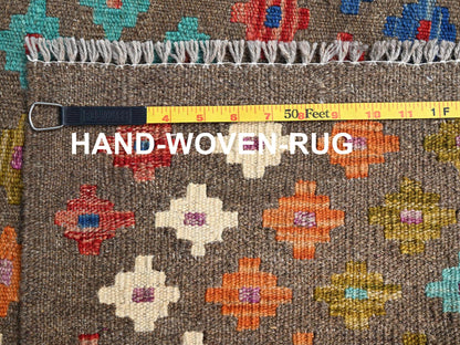 Red 7'0" x 9'8" Flatweave / Kilim Hand woven Wool Rug - Sku: O085710