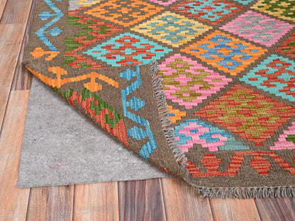 Kilim Flat-Weave hand-knotted wool rug in Pink, 6'8" x 9'9" — SKU O085719 (view 3)