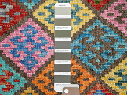 Kilim Flat-Weave hand-knotted wool rug in Pink, 6'8" x 9'9" — SKU O085719 (view 4)