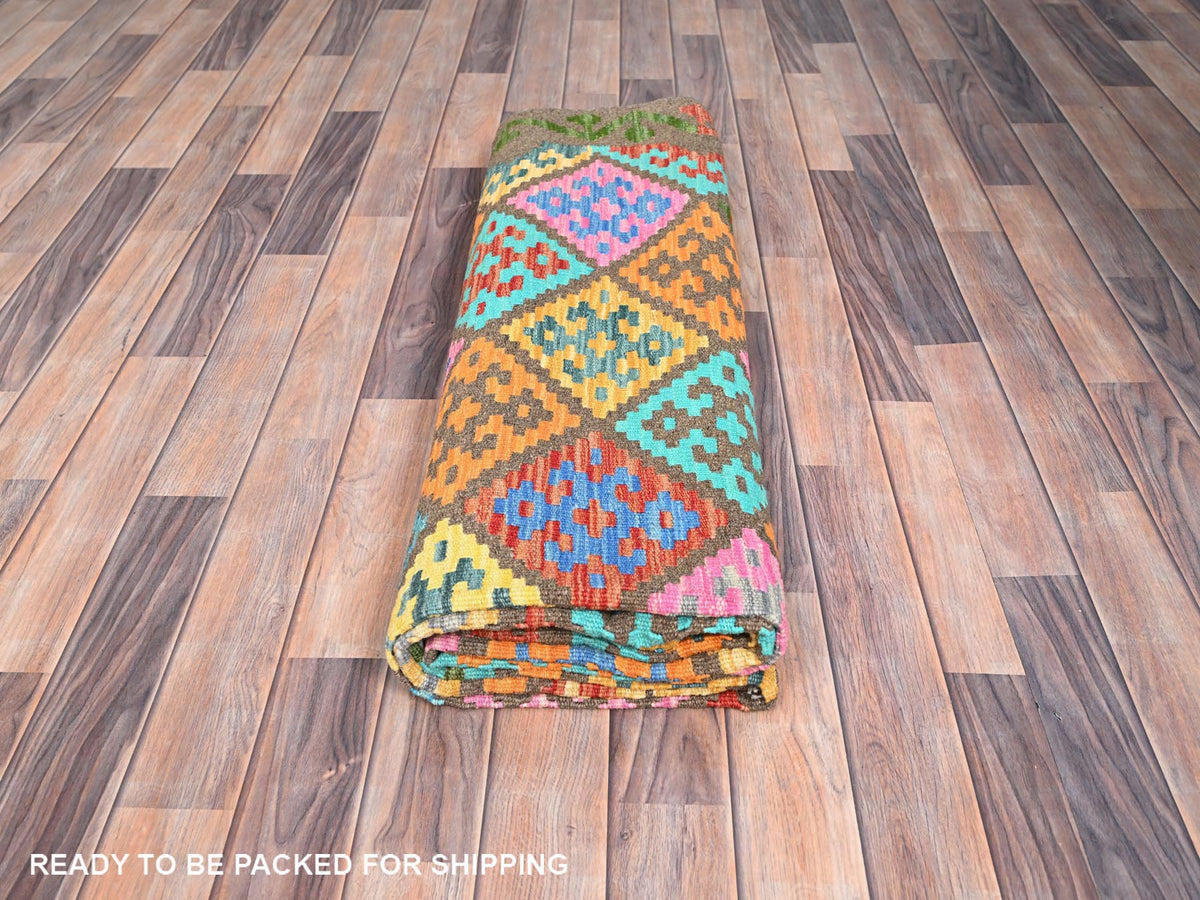 Kilim Flat-Weave hand-knotted wool rug in Pink, 6'8" x 9'9" — SKU O085719 (view 5)