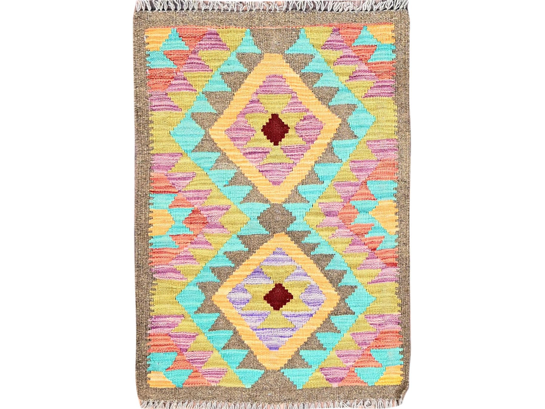 Kilim Flat-Weave hand-knotted wool rug in Brown, 2' x 3' — SKU O085733