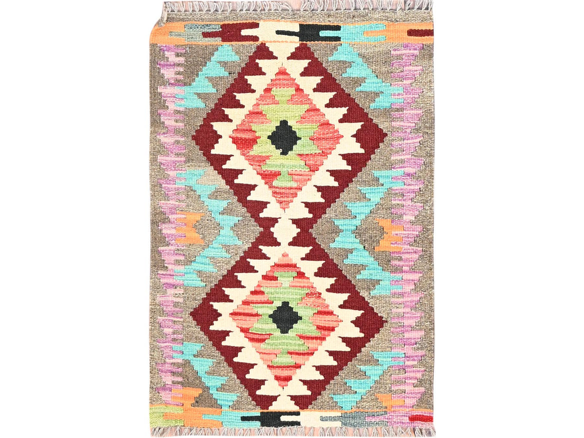 Kilim Flat-Weave hand-knotted wool rug in Gray, 2' x 3' — SKU O085738