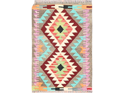 Kilim Flat-Weave hand-knotted wool rug in Gray, 2' x 3' — SKU O085738