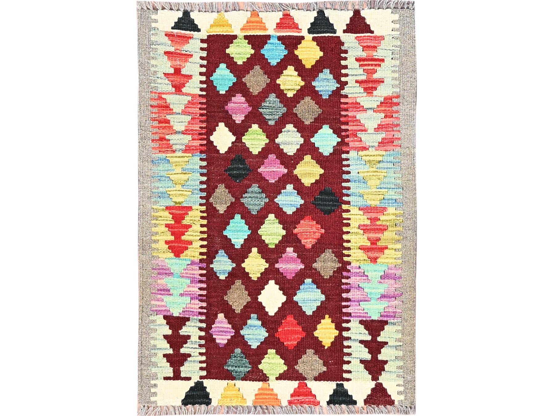 Kilim Flat-Weave hand-knotted wool rug in Red, 2' x 2'10" — SKU O085743