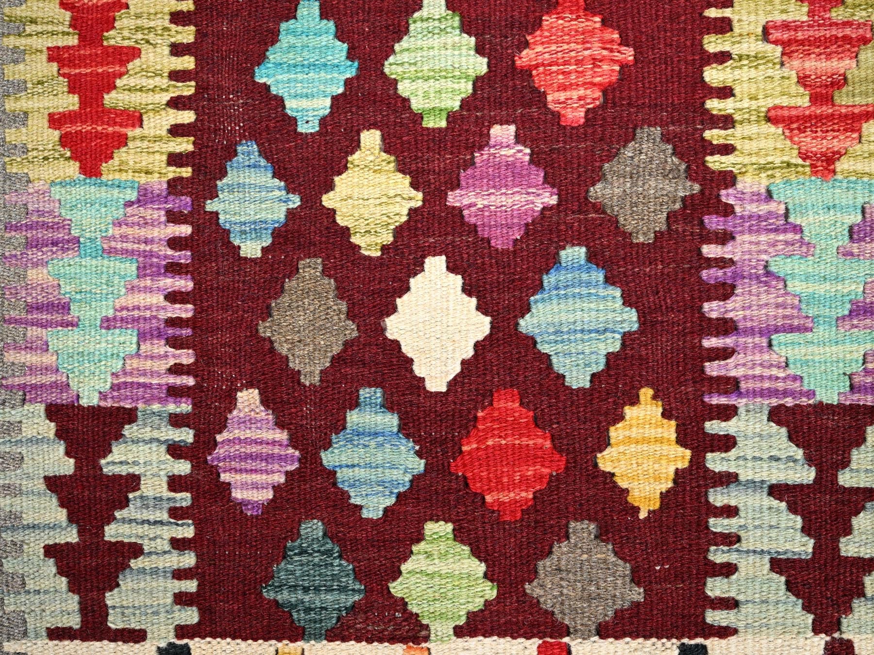 Kilim Flat-Weave hand-knotted wool rug in Red, 2' x 2'10" — SKU O085743 (view 2)