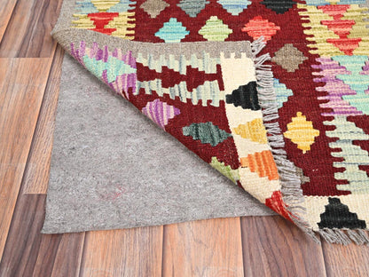 Kilim Flat-Weave hand-knotted wool rug in Red, 2' x 2'10" — SKU O085743 (view 3)