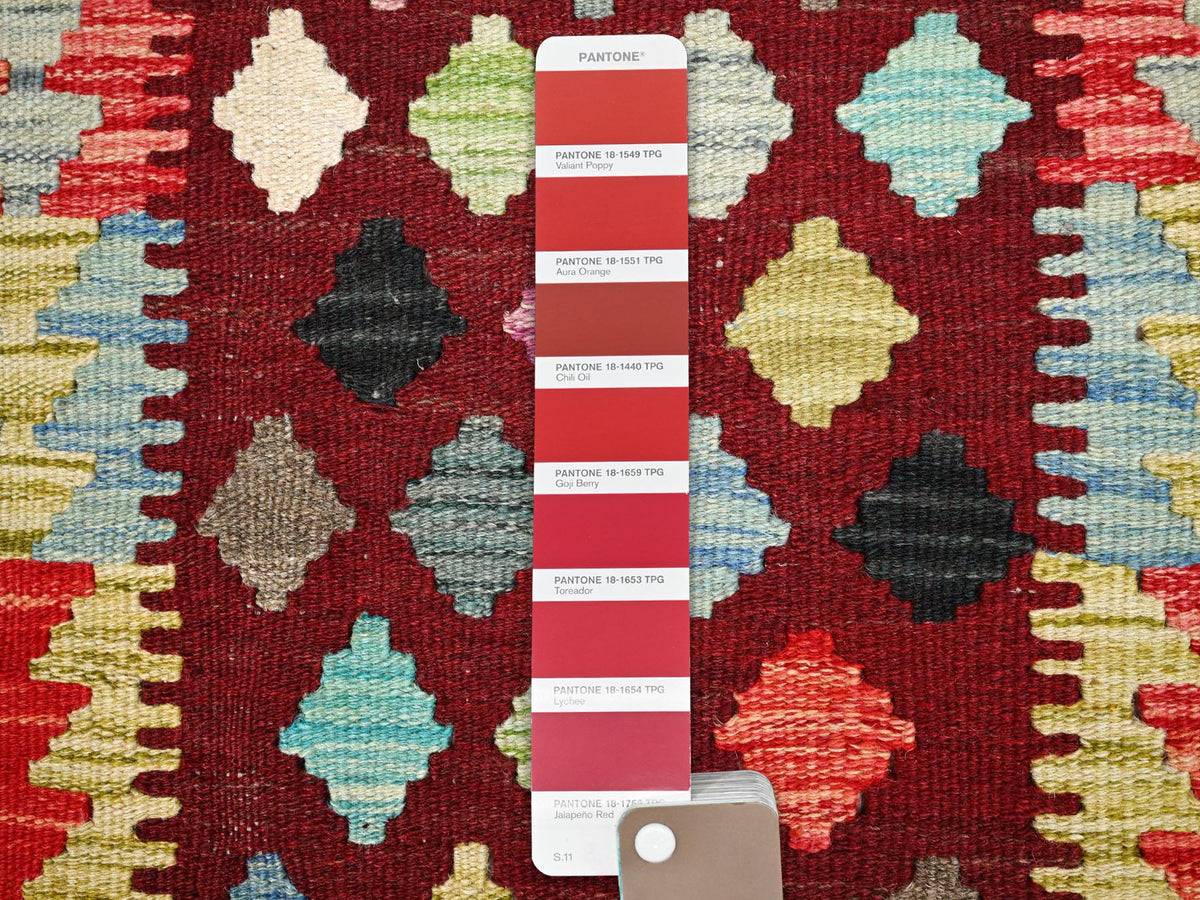 Kilim Flat-Weave hand-knotted wool rug in Red, 2' x 2'10" — SKU O085743 (view 4)