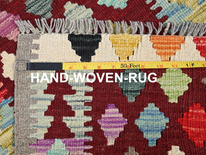 Kilim Flat-Weave hand-knotted wool rug in Red, 2' x 2'10" — SKU O085743 (view 6)