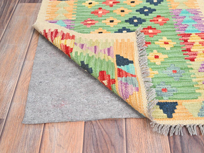 Green 2'0" x 3'0" Flatweave / Kilim Hand woven Wool Rug - Sku: O085749