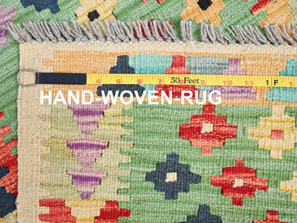 Green 2'0" x 3'0" Flatweave / Kilim Hand woven Wool Rug - Sku: O085749
