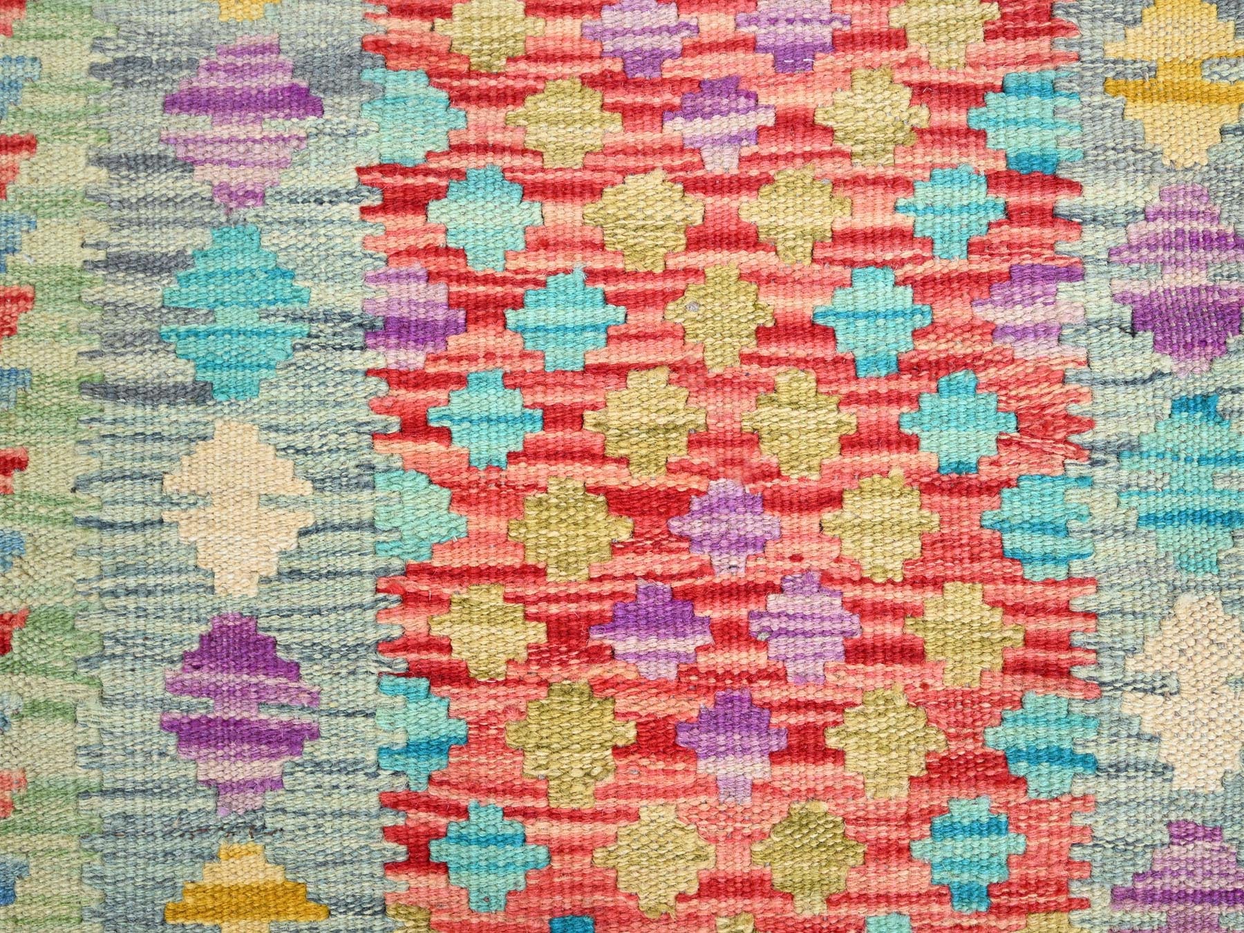Kilim Flat-Weave hand-knotted wool rug in Red & Blue, 2' x 2'10" — SKU O085752 (view 2)