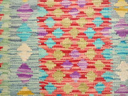Kilim Flat-Weave hand-knotted wool rug in Red & Blue, 2' x 2'10" — SKU O085752 (view 2)