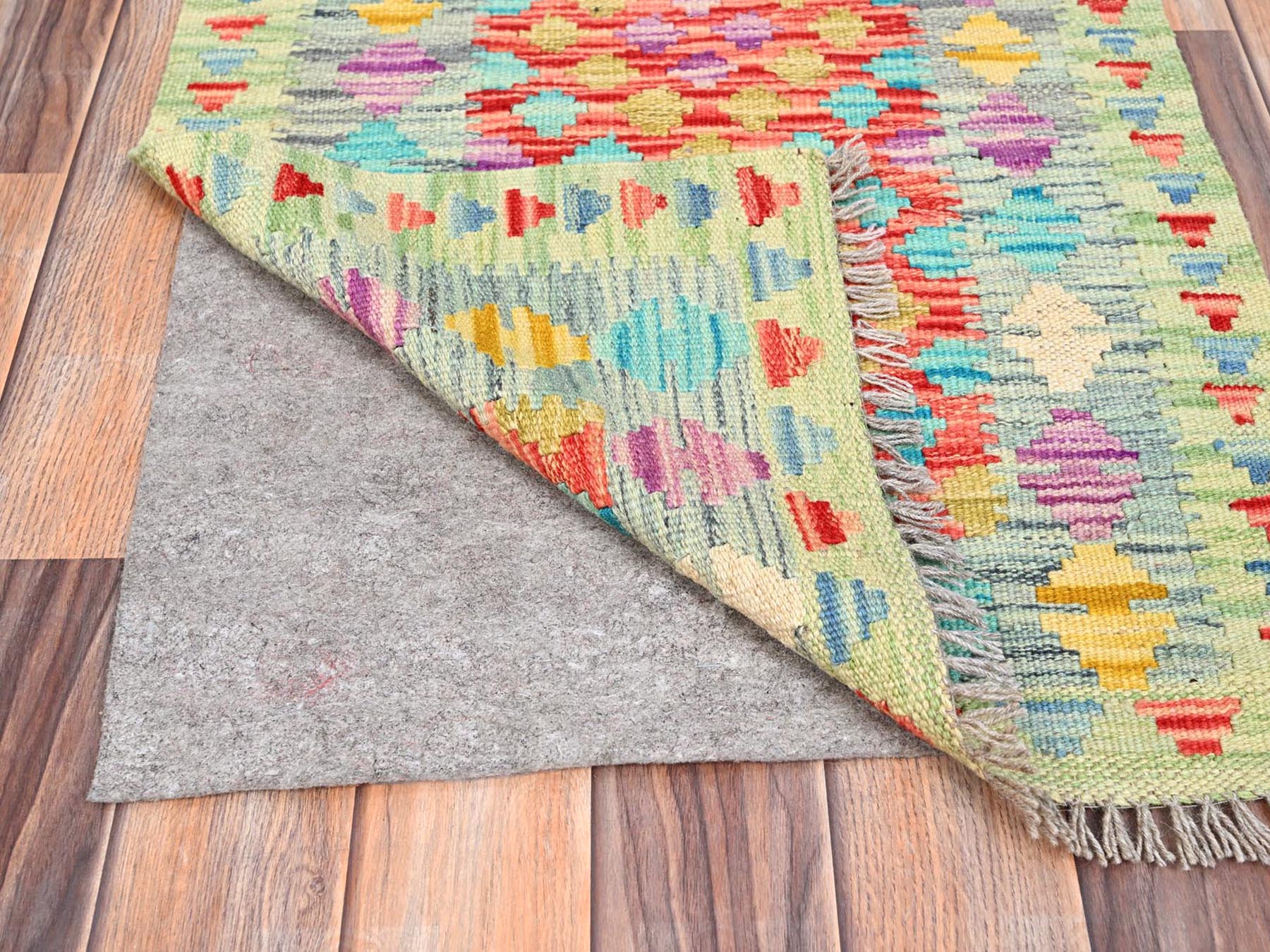 Kilim Flat-Weave hand-knotted wool rug in Red & Blue, 2' x 2'10" — SKU O085752 (view 3)