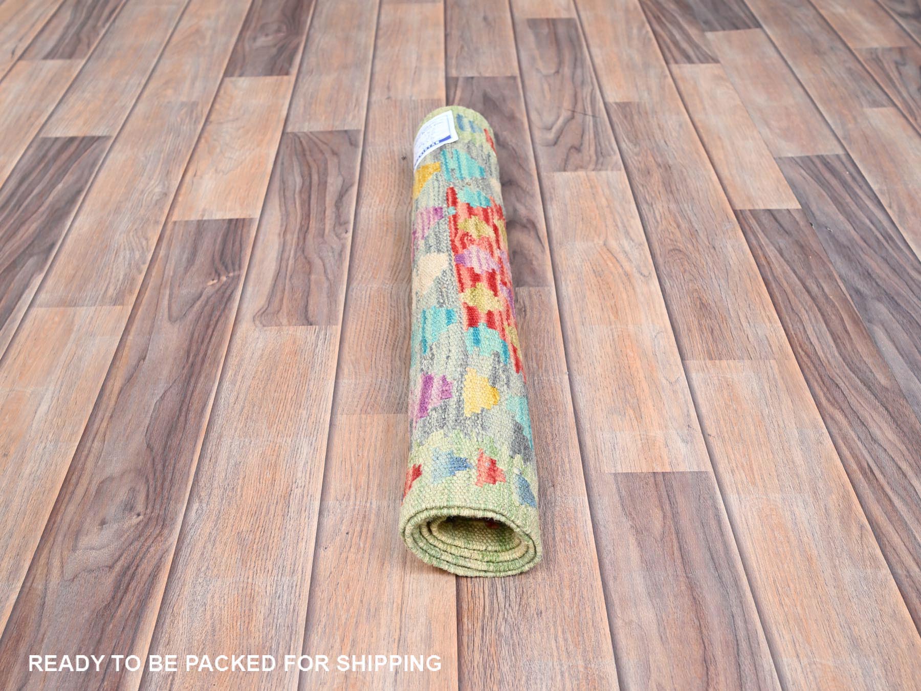 Kilim Flat-Weave hand-knotted wool rug in Red & Blue, 2' x 2'10" — SKU O085752 (view 5)