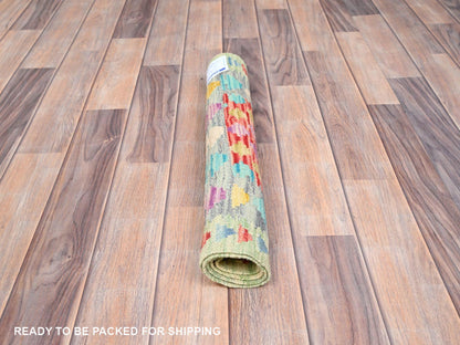 Kilim Flat-Weave hand-knotted wool rug in Red & Blue, 2' x 2'10" — SKU O085752 (view 5)