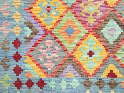 Kilim Flat-Weave hand-knotted wool rug in Blue, 10'7" x 14' — SKU O085755 (view 2)