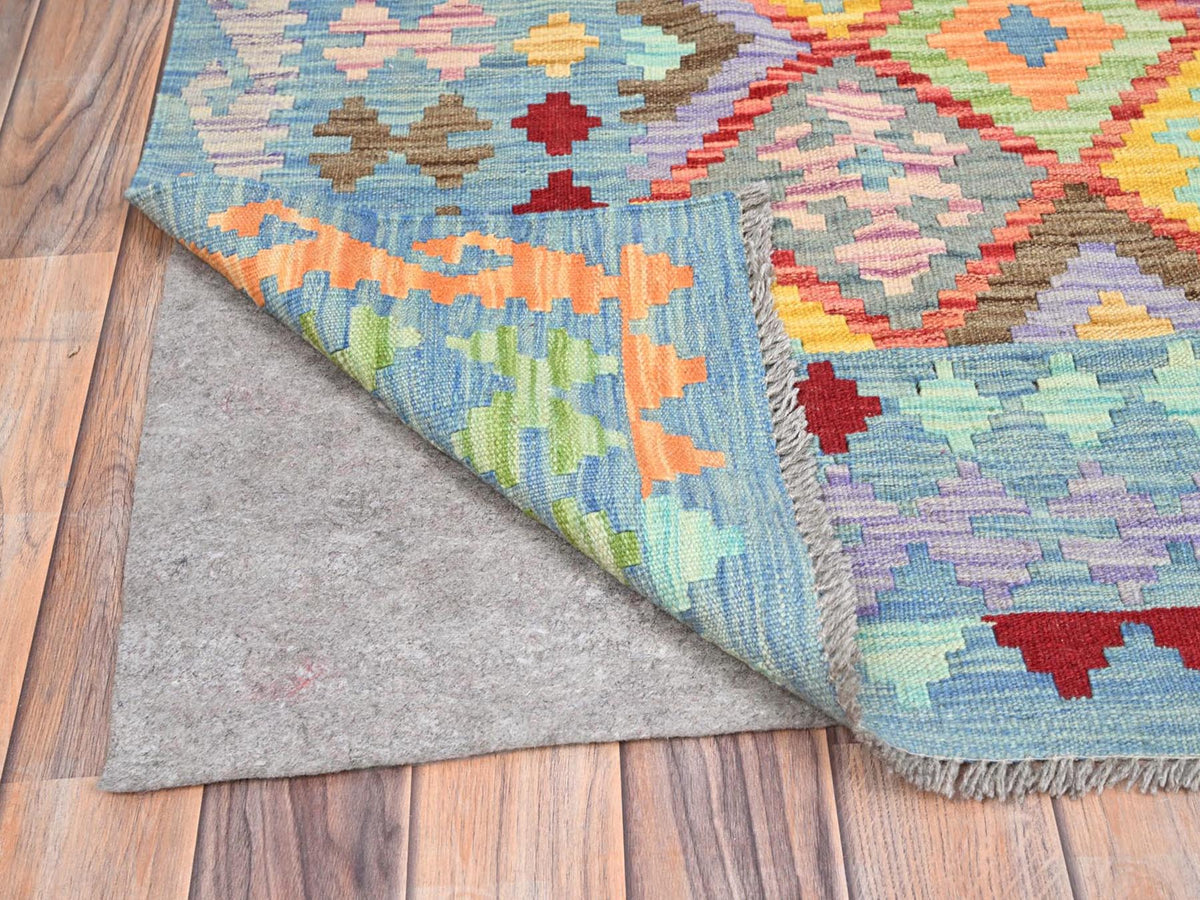 Kilim Flat-Weave hand-knotted wool rug in Blue, 10'7" x 14' — SKU O085755 (view 3)