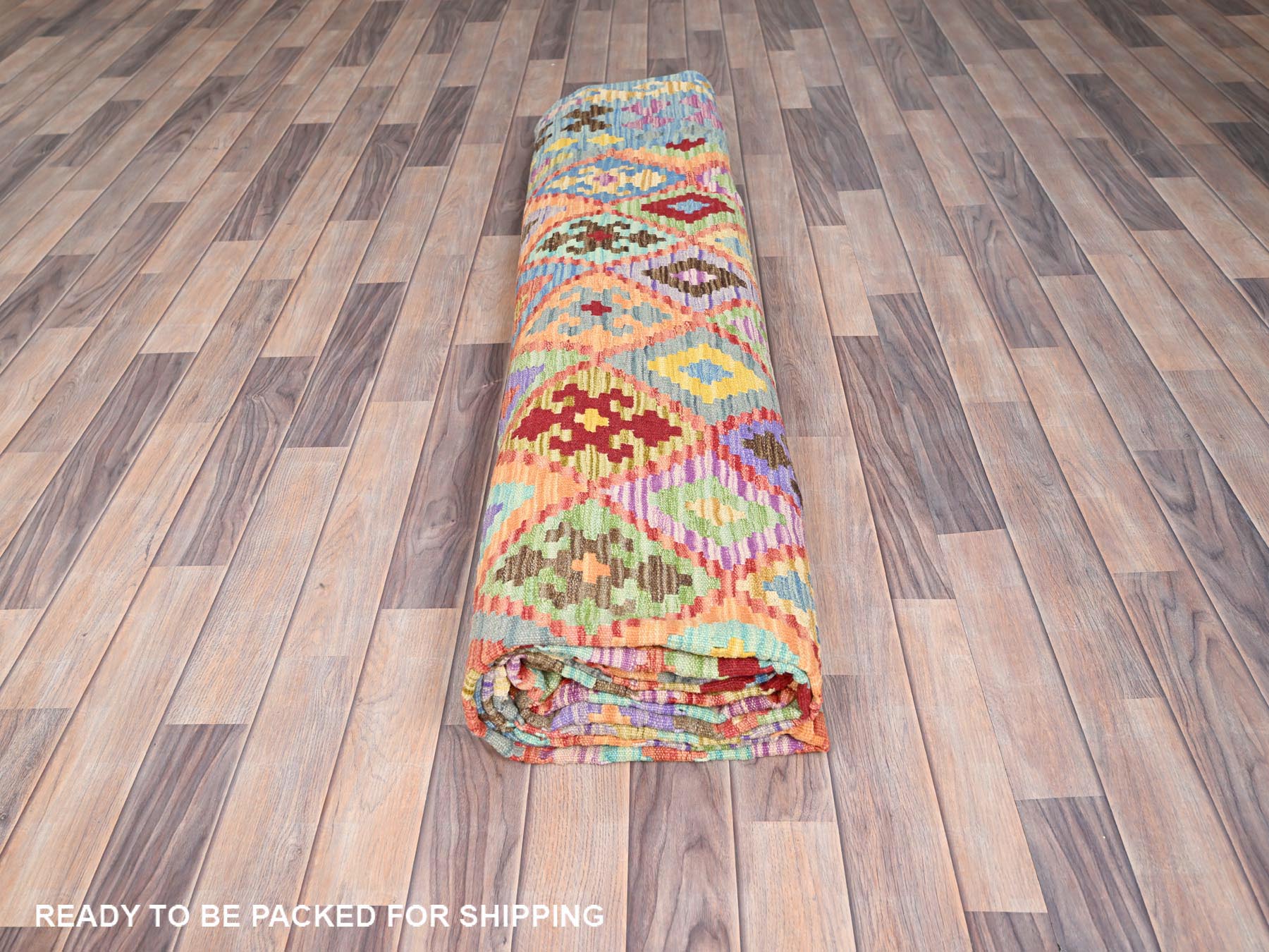 Kilim Flat-Weave hand-knotted wool rug in Blue, 10'7" x 14' — SKU O085755 (view 5)