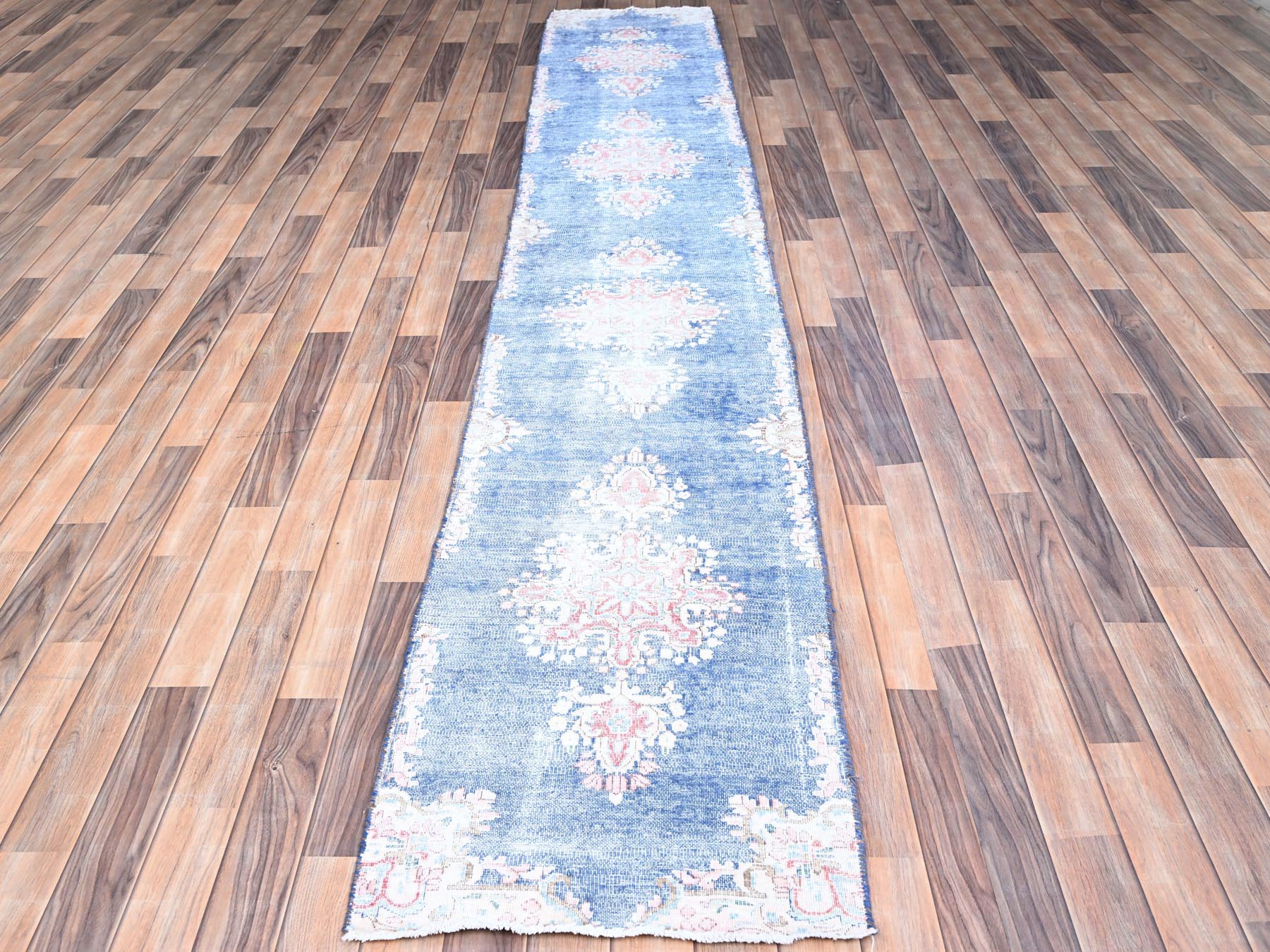 Kerman Vintage hand-knotted wool runner in Blue, 2'1" x 12' — SKU O085778 (view 2)