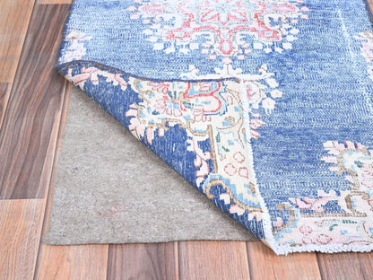 Blue 2'1" x 12'0" Vintage Hand knotted Wool Rug - Sku: O085778
