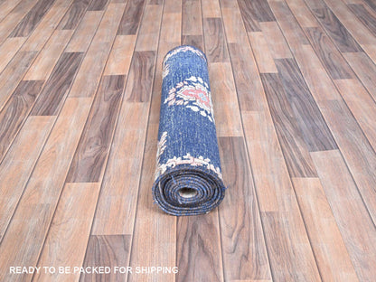 Blue 2'1" x 12'0" Vintage Hand knotted Wool Rug - Sku: O085778
