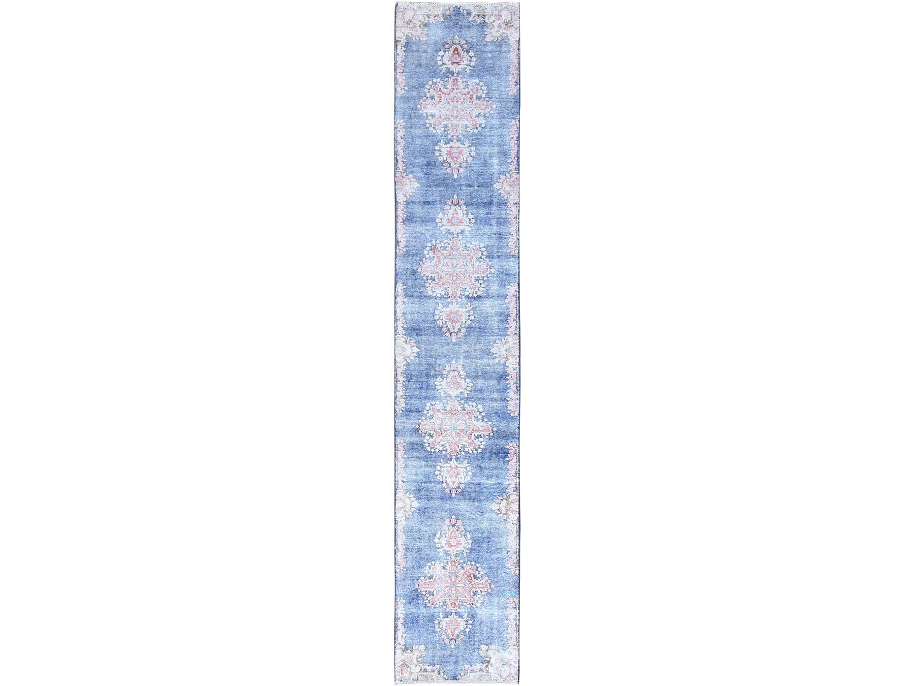 Kerman Vintage hand-knotted wool runner in Blue, 2'1" x 11'9" — SKU O085779