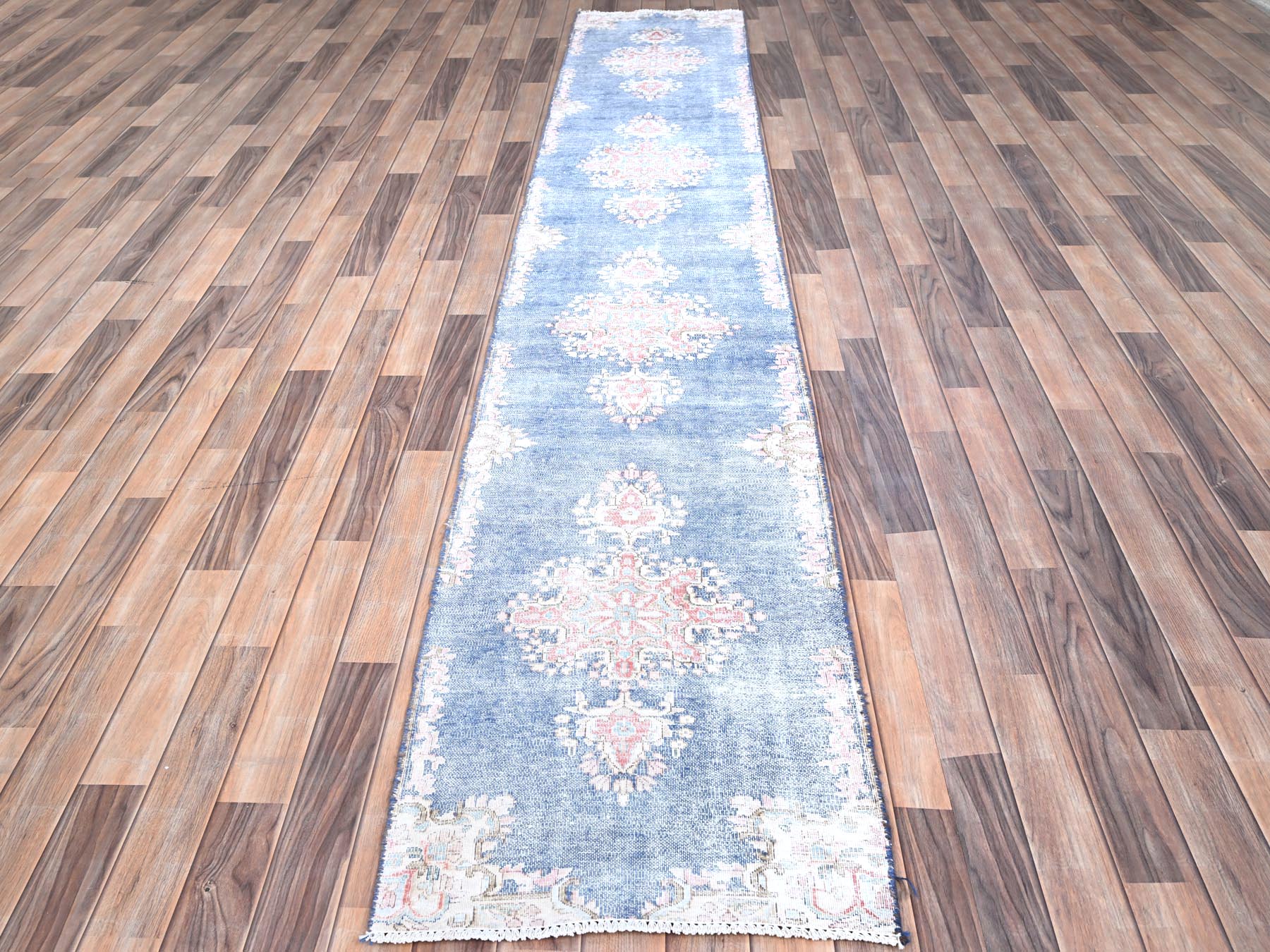 Kerman Vintage hand-knotted wool runner in Blue, 2'1" x 11'9" — SKU O085779 (view 2)