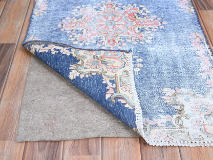 Blue 2'1" x 11'9" Vintage Hand knotted Wool Rug - Sku: O085779