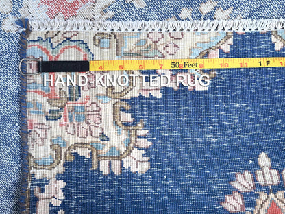 Blue 2'1" x 11'9" Vintage Hand knotted Wool Rug - Sku: O085779