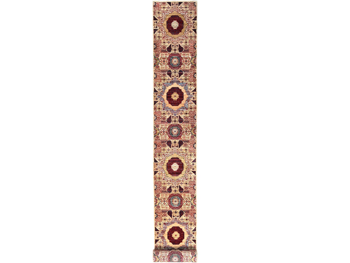 Mamluk Mamluk hand-knotted wool runner in Ivory, 2'3" x 24'8" — SKU O085843