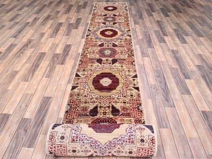 Mamluk Mamluk hand-knotted wool runner in Ivory, 2'3" x 24'8" — SKU O085843 (view 2)