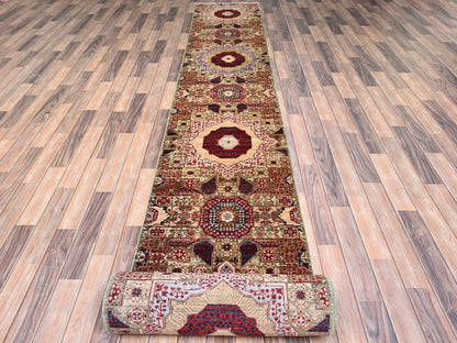 Green 2'4" x 24'7" Traditional Hand knotted Wool Rug - Sku: O085847