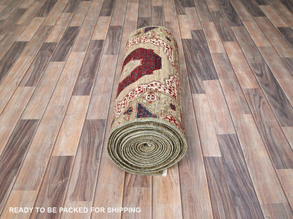 Green 2'4" x 24'7" Traditional Hand knotted Wool Rug - Sku: O085847